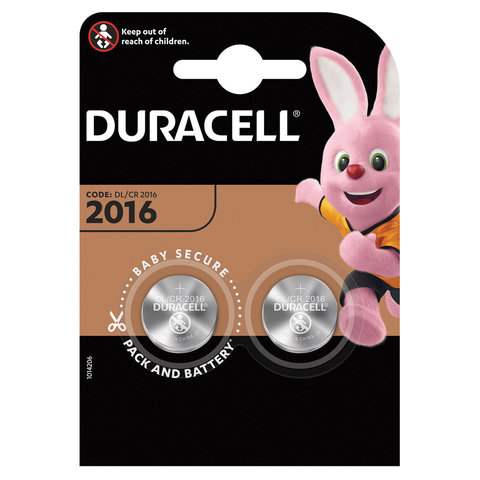 Батарейки DURACELL Lithium CR2016 литиевые комплект 2 шт в блистере