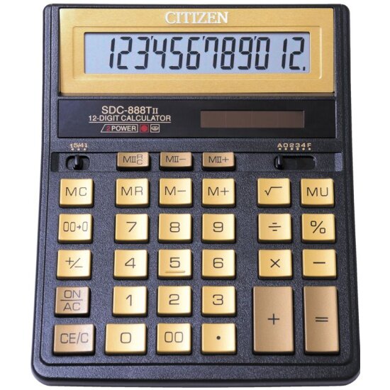 Калькулятор CITIZEN SDC-888TIIGE 12 разрядов, черный/золотой