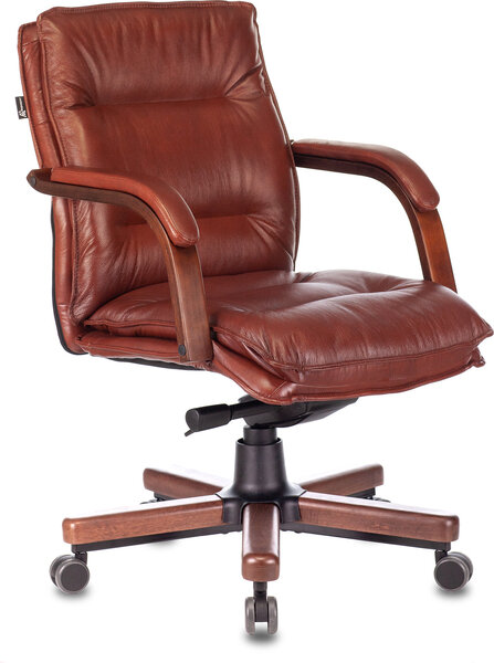 Кресло руководителя Бюрократ T-9927walnut-low низкая спинка светло-коричневый Leather Eichel кожа кр .