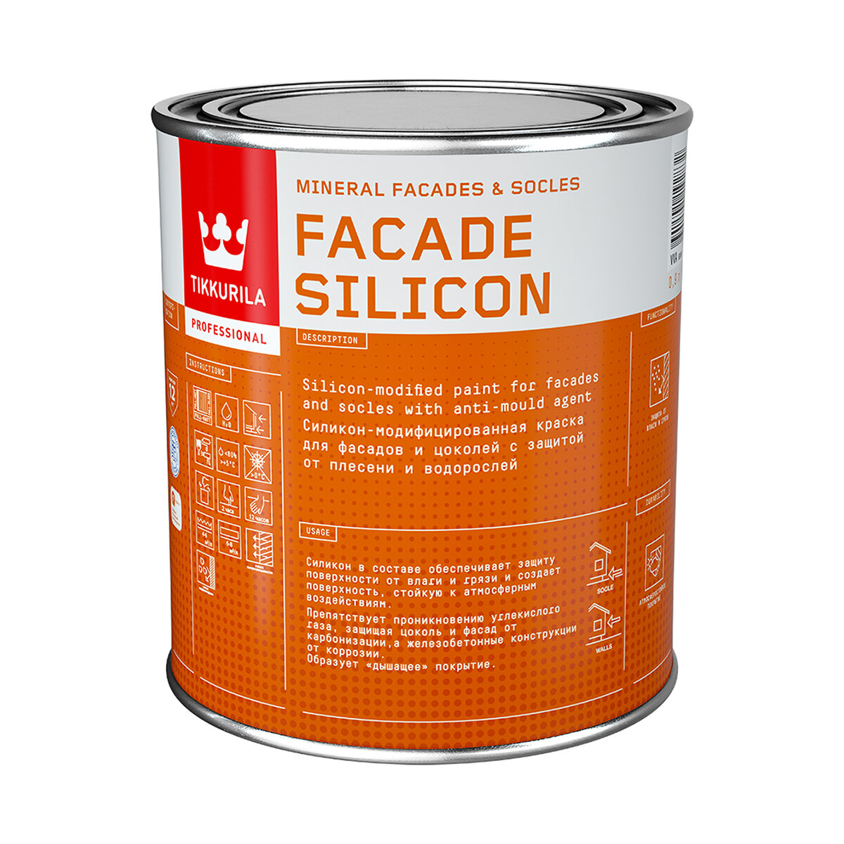 Тиккурила Краска для фасадов и цоколей Facade Silicon (Фасад Силикон) TIKKURILA 0,9л белый (база А)