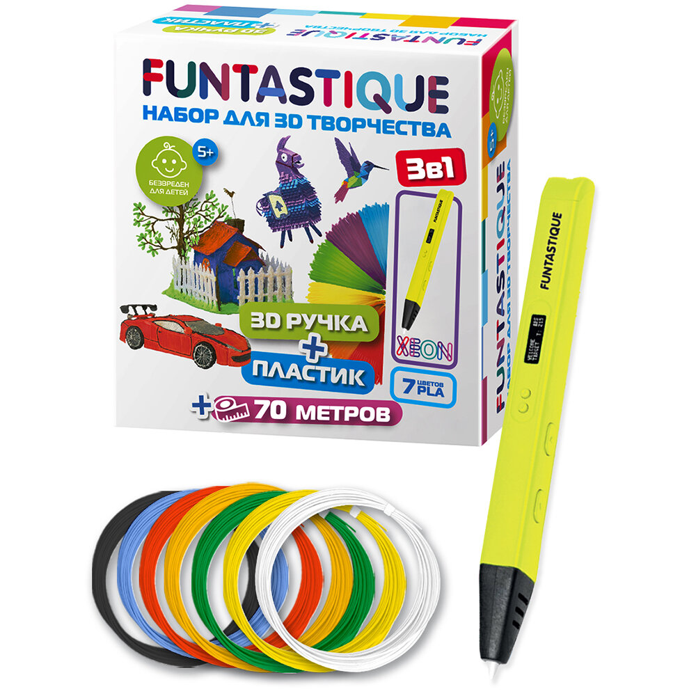 FUNTASTIQUE 3D-ручка XEON) + набор PLA-пластика 7 цветов ассорти RP800A WH-PLA-7
