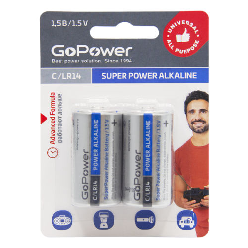 ABC Батарейка GoPower Super POWER Alkaline 00-00017861, 1.5В C/LR14 (2шт./уп.) (ret)