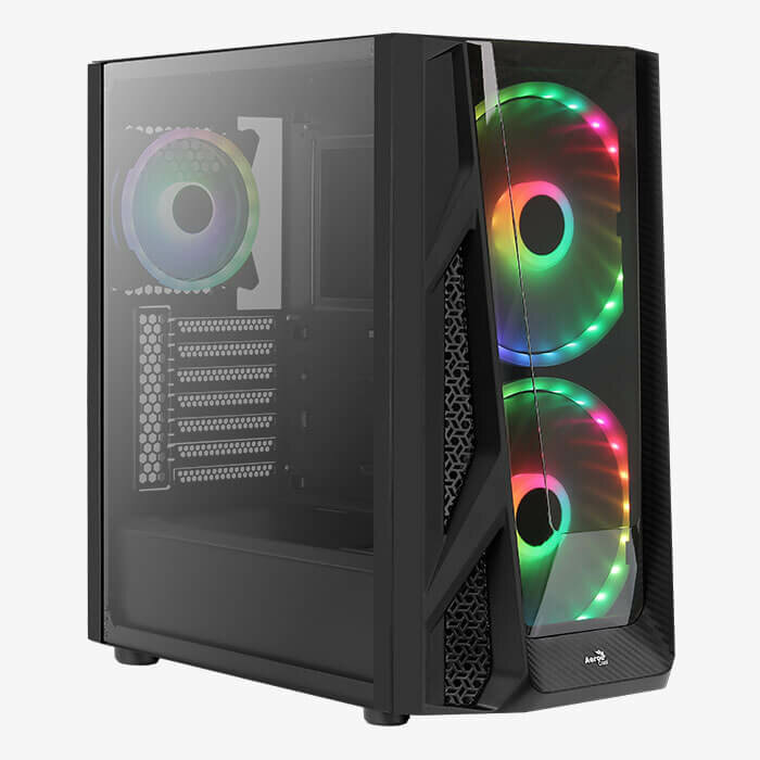 Корпус Aerocool NightHawk Duo V1 без БП, ATX, боковое окно (закаленное стекло), черный