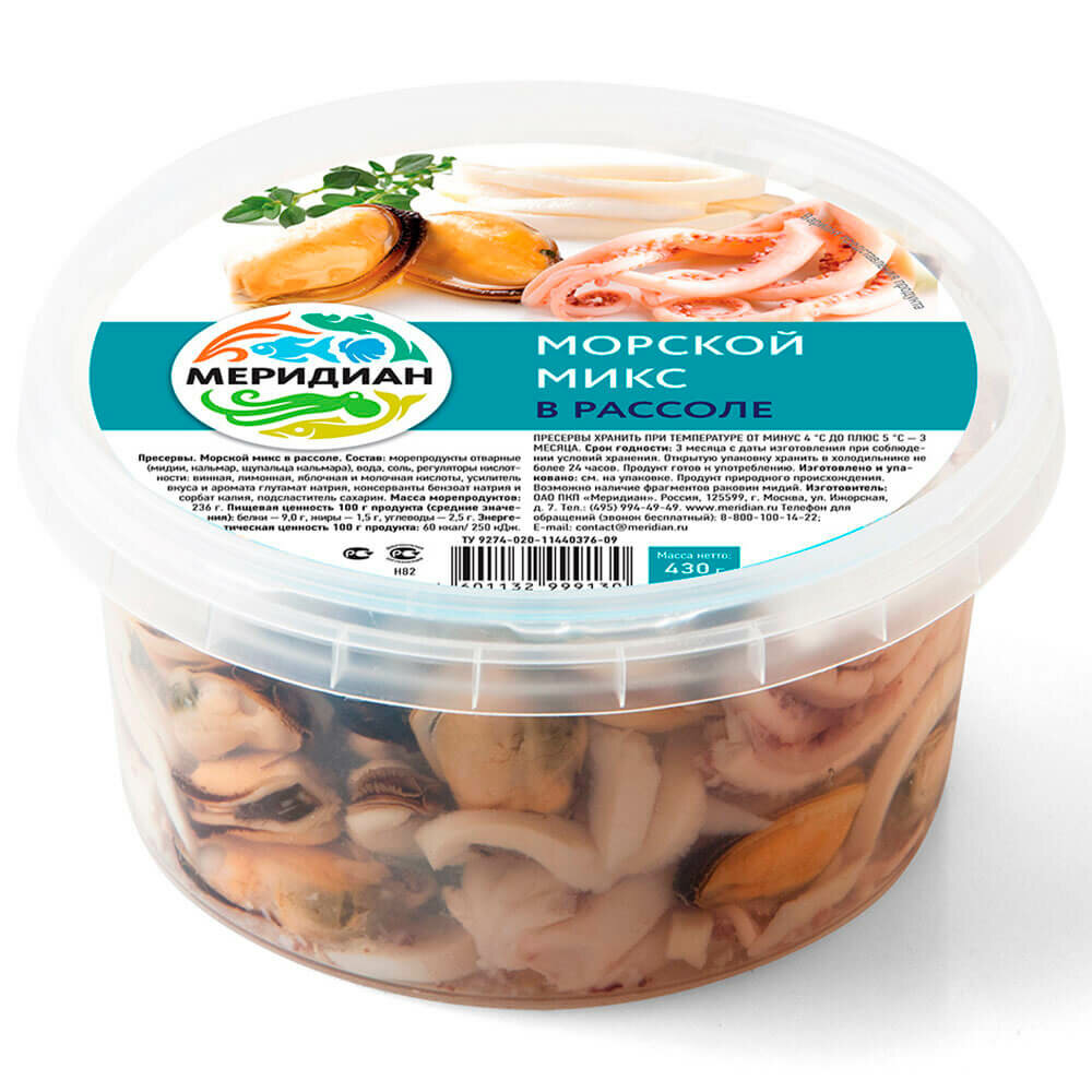 Морской микс в рассоле 430г меридиан - 1 штука