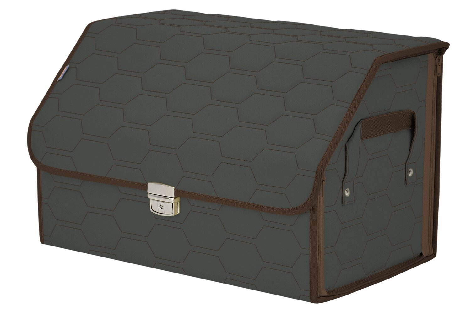 Органайзер-саквояж в багажник "Союз Премиум" (размер L). Цвет: серый с коричневой прострочкой Соты.