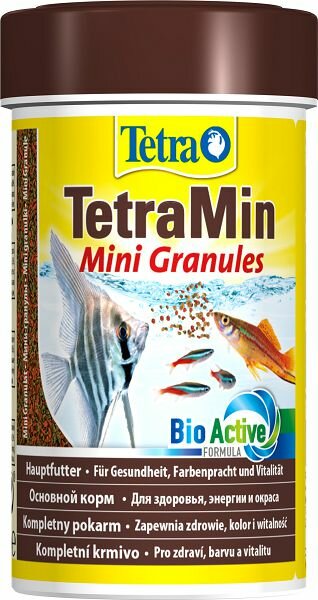 Tetra TetraMin MiniGranules основной корм для небольших аквариумных рыб, мини гранулы 100 мл
