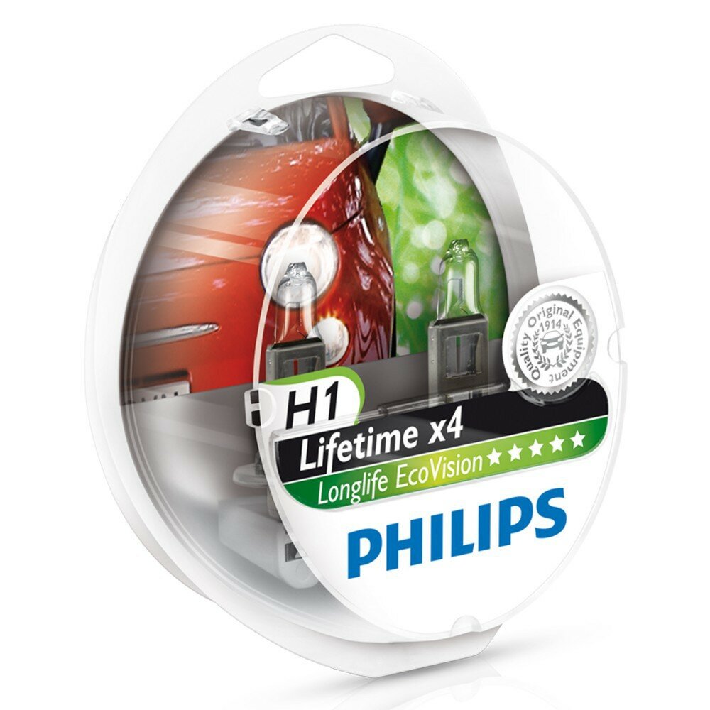 Лампы автомобльные PHILIPS LongLife EcoVision H1 12V 55W P145s