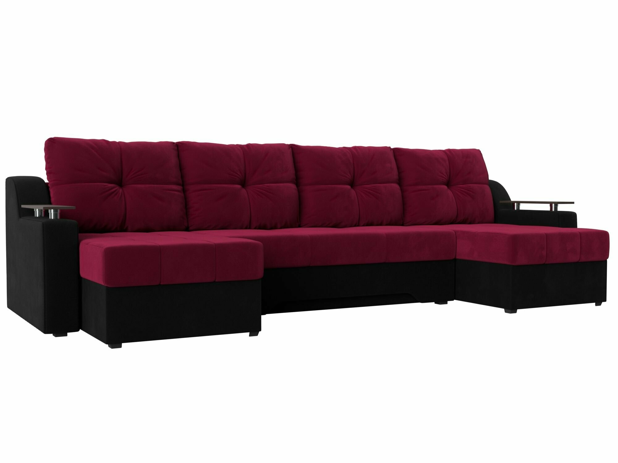 П-образный диван Сенатор, Микровельвет бордовый и черный