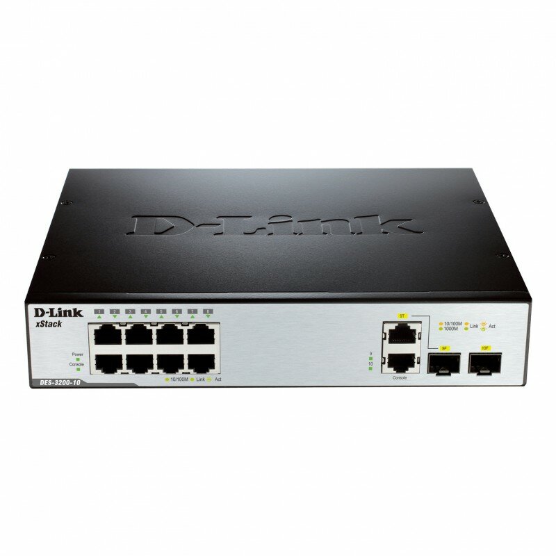 D-Link Коммутатор (switch), 2 слота, 8 портов Ethernet 10/100 Мбит/сек DES-3200-10/E