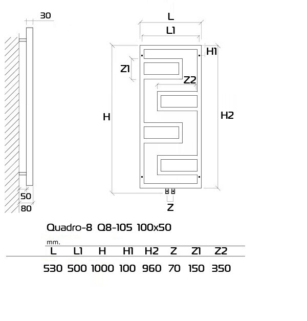 Quadro-8 Q8-105 100x50 (см) Дизайн радиатор водяной Белый - фотография № 4