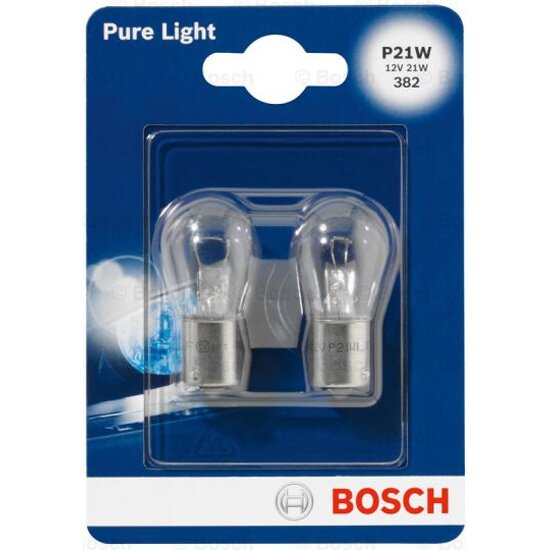 Лампа накаливания Bosch Pure light P21W 12V 21W BA15s, поворотники, комплект 2 шт, 1987301017