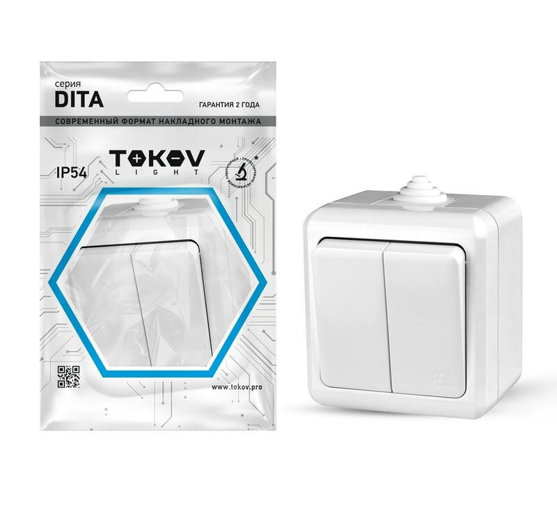 Выключатель 2-кл. ОП Dita IP54 10А 250В бел. TKL-DT-V2-C01-IP54 TOKOV ELECTRIC