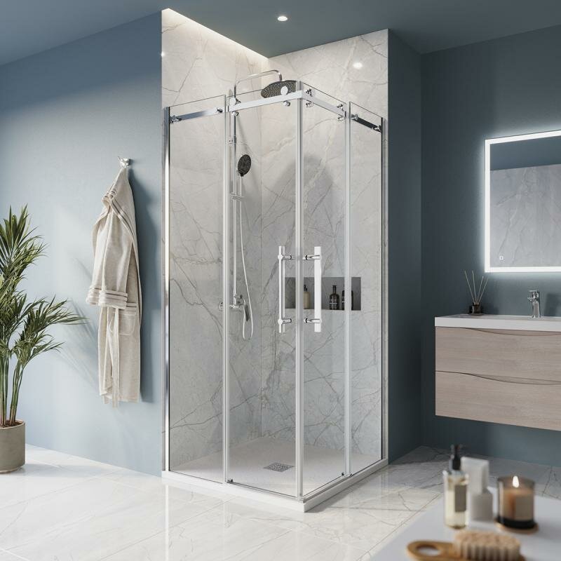 фото Belbagno Душевой уголок BelBagno MARINO-A-2-90-C-CR квадратный, 90x90, прозрачное стекло, хромированный профиль