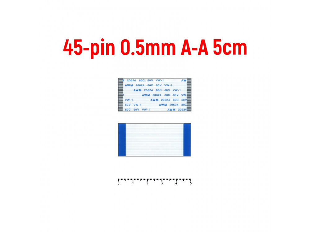 Шлейф FFC 45-pin Шаг 0.5mm Длина 5cm Прямой A-A AWM 20624 80C 60V VW-1