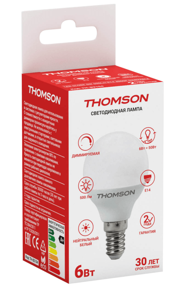 THOMSON LED GLOBE 6W 500Lm E14 4000K DIMMABLE