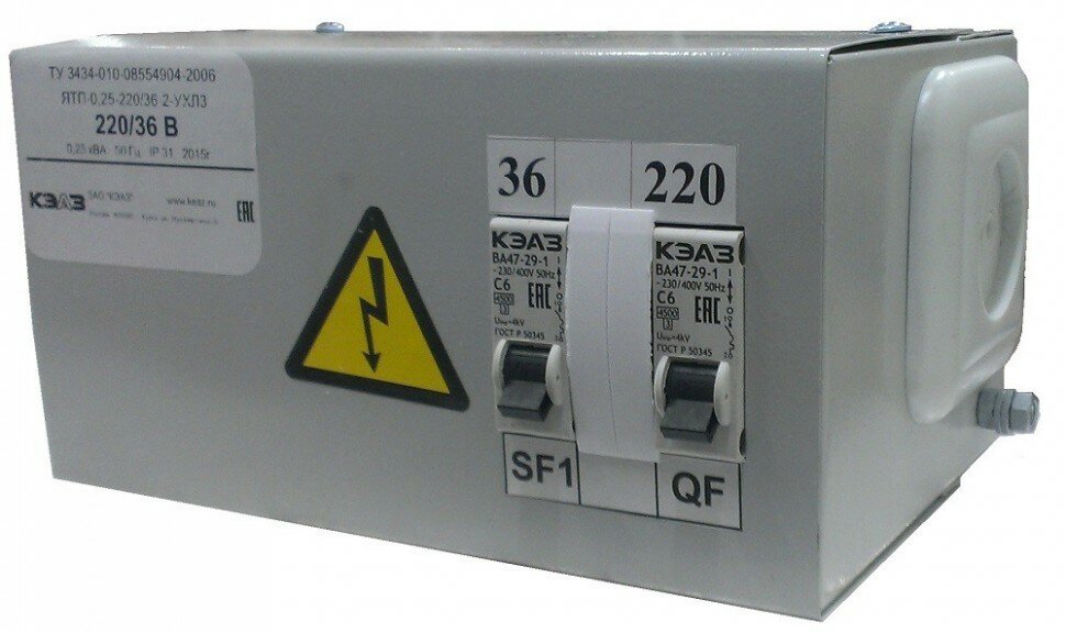 Ящик с понижающим трансформатором ЯТП 0.25 220/12В IP31 с двумя автоматами | код ОС0000002229 | ФКУ ИК-1 (Кострома) (2шт.в упак.)