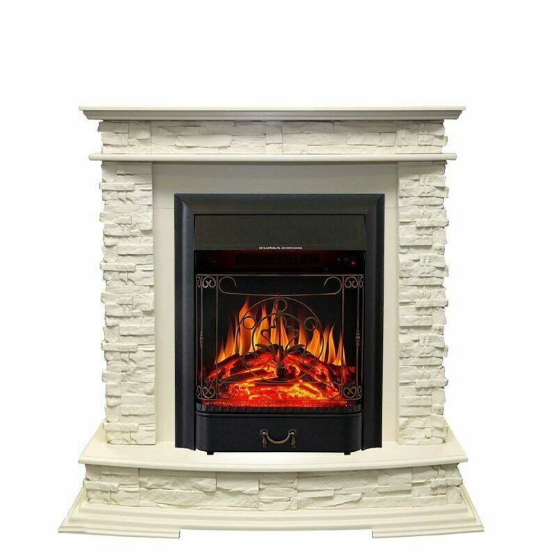 1Электрический камин Royal Flame Luzern сланец белый (слоновая кость) с очагом Majestic FX Black