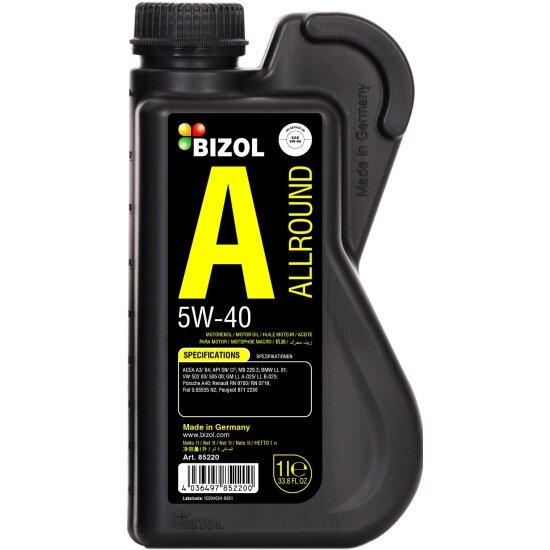 Моторное масло BIZOL Allround 5W-40 HC-синтетическое 1 л «Сделано в Германии»
