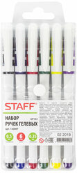 STAFF Ручки гелевые с грипом STAFF "Manager", набор 6 шт., ассорти, корпус белый, узел 0,5 мм, линия письма 0,35 мм, 142807