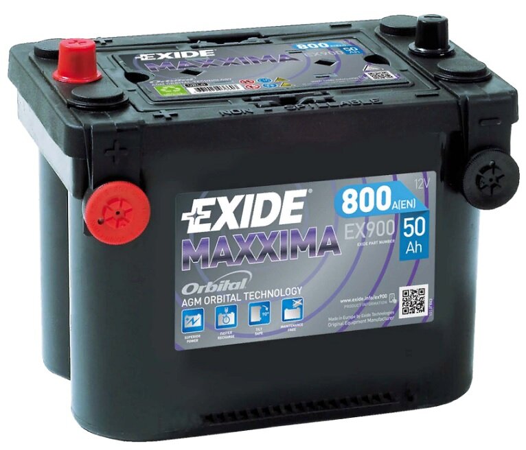 Аккумулятор автомобильный Exide Maxxima AGM 50 А/ч 800 А прям. пол. бок.+верх. клеммы EX900 Амер. авто (260х173х206) с бортиком