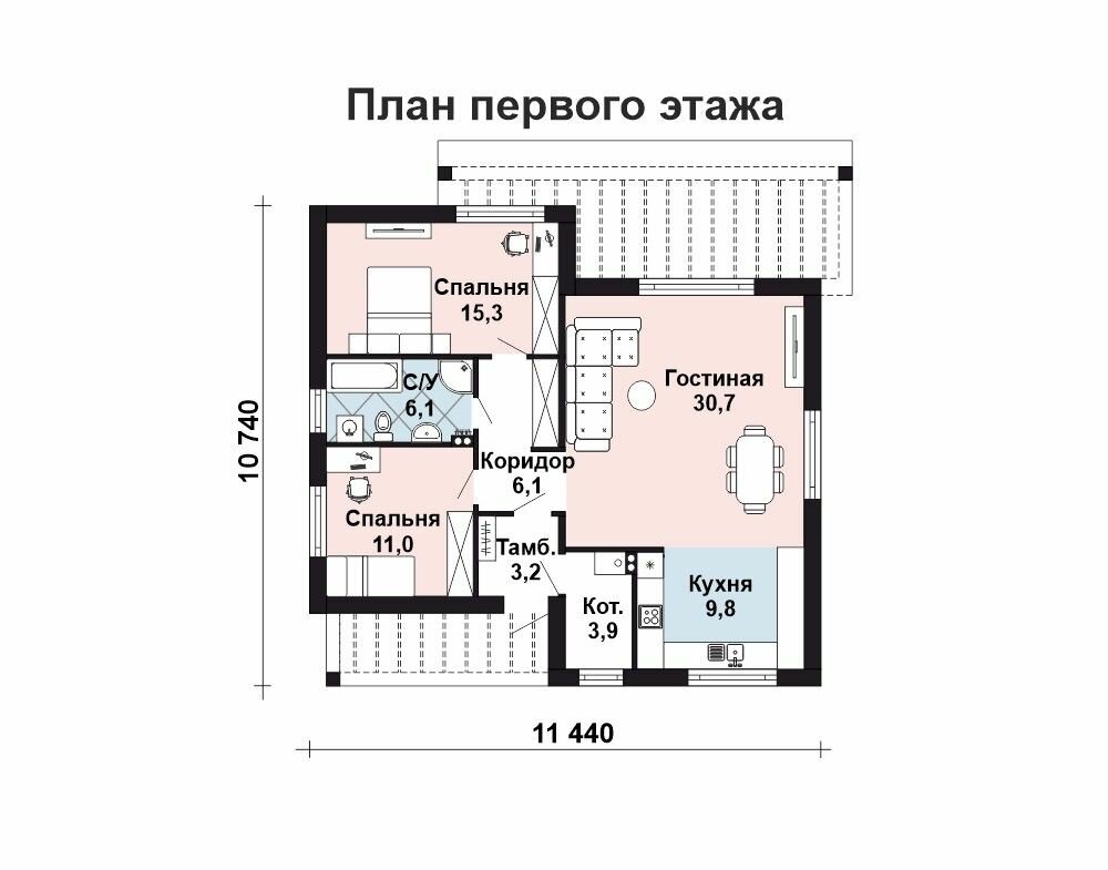 (86м2, 11х11м) Готовый проект одноэтажного дома из газобетона с котельной и панорамными окнами - AS-2592 - фотография № 3