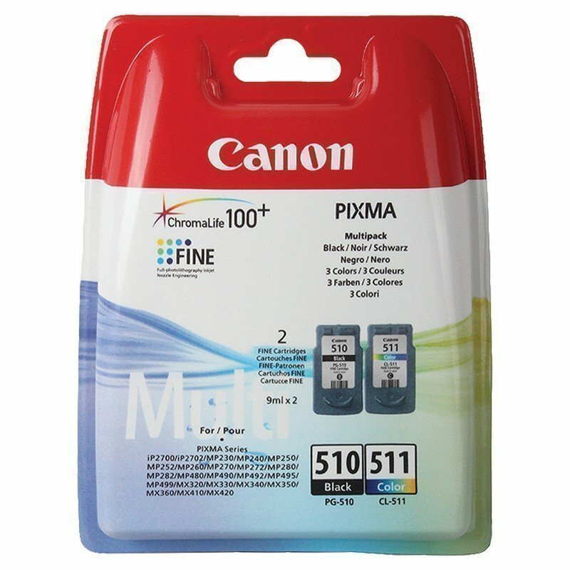 Картридж струйный CANON (PG-510/CL-511) PIXMA MP240/250/260/MX320, черный и цветной, 264 страниц, оригинальный 2970B010