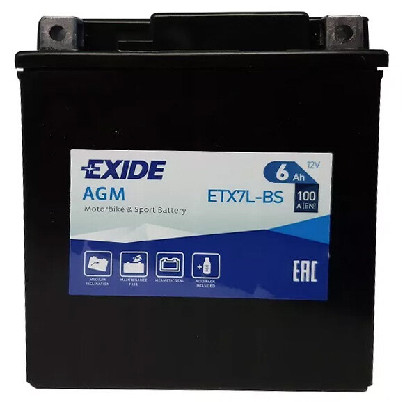 Аккумулятор мото EXIDE ETX7L-BS (YTX7L-BS) прям. 113x70x130