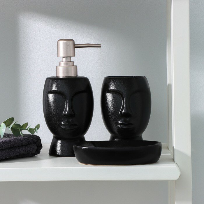 SAVANNA Набор аксессуаров для ванной комнаты SAVANNA «Вуду» 3 предмета (мыльница дозатор для мыла стакан) цвет чёрный