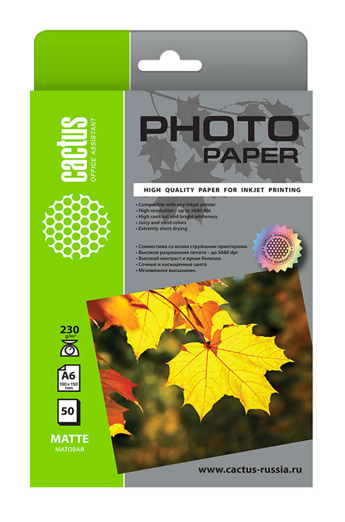 Фотобумага Cactus CS-MA623050 10x15230гм250л.белый матовое для струйной печати