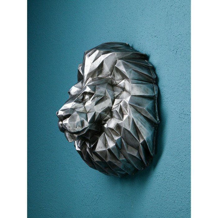 Садовая фигура "Голова льва", полистоун, 32 см, серебро, 1 сорт, Иран - фотография № 1