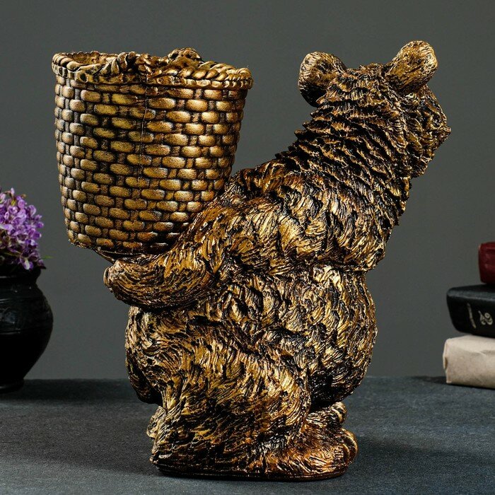 Подставка для зонтов "Медведь с корзиной" бронза 30х23х30см - фотография № 3