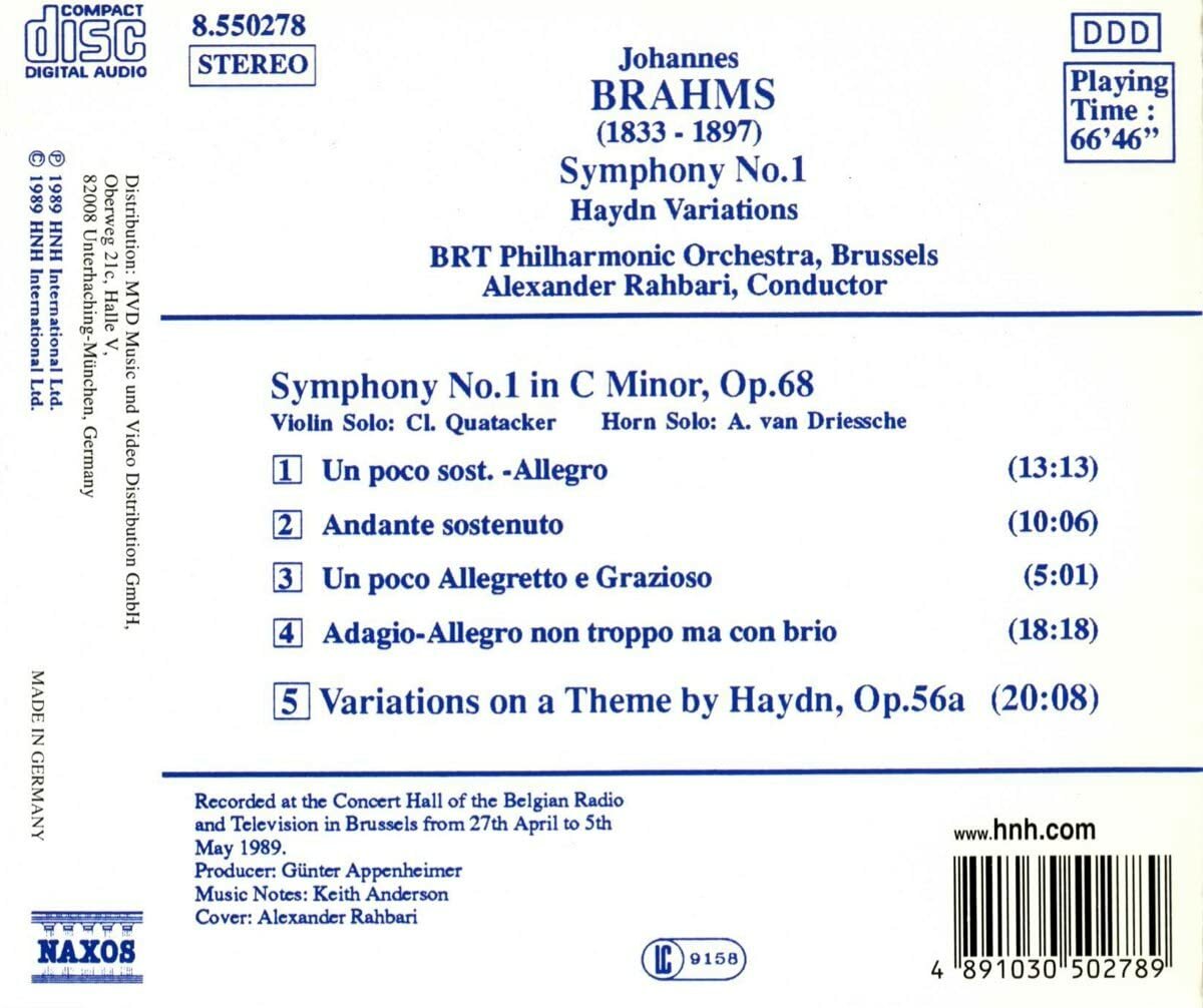 Brahms - Symphony 1 / Haydn Variations- Naxos CD Deu ( Компакт-диск 1шт)