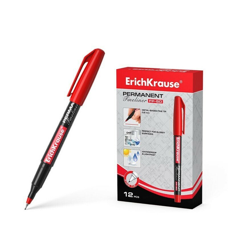 Перманентный линер ErichKrause FP-50, цвет чернил красный (3 шт. в упаковке)