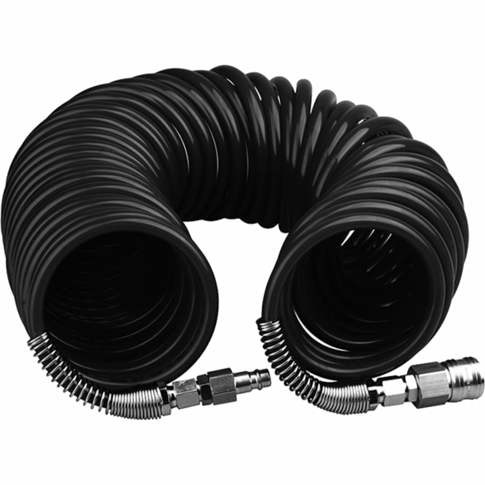 фото Pegas pneumatic Шланг Pegas спиральный черный полиуретановый с быстросъемными соед. профи 15м 10*14мм 4933