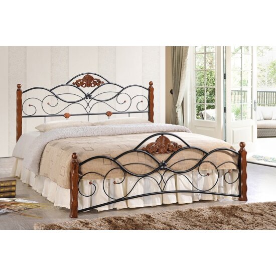 Кровать кованая TETCHAIR CANZONA, 180х200 см (King bed), черный/красный дуб