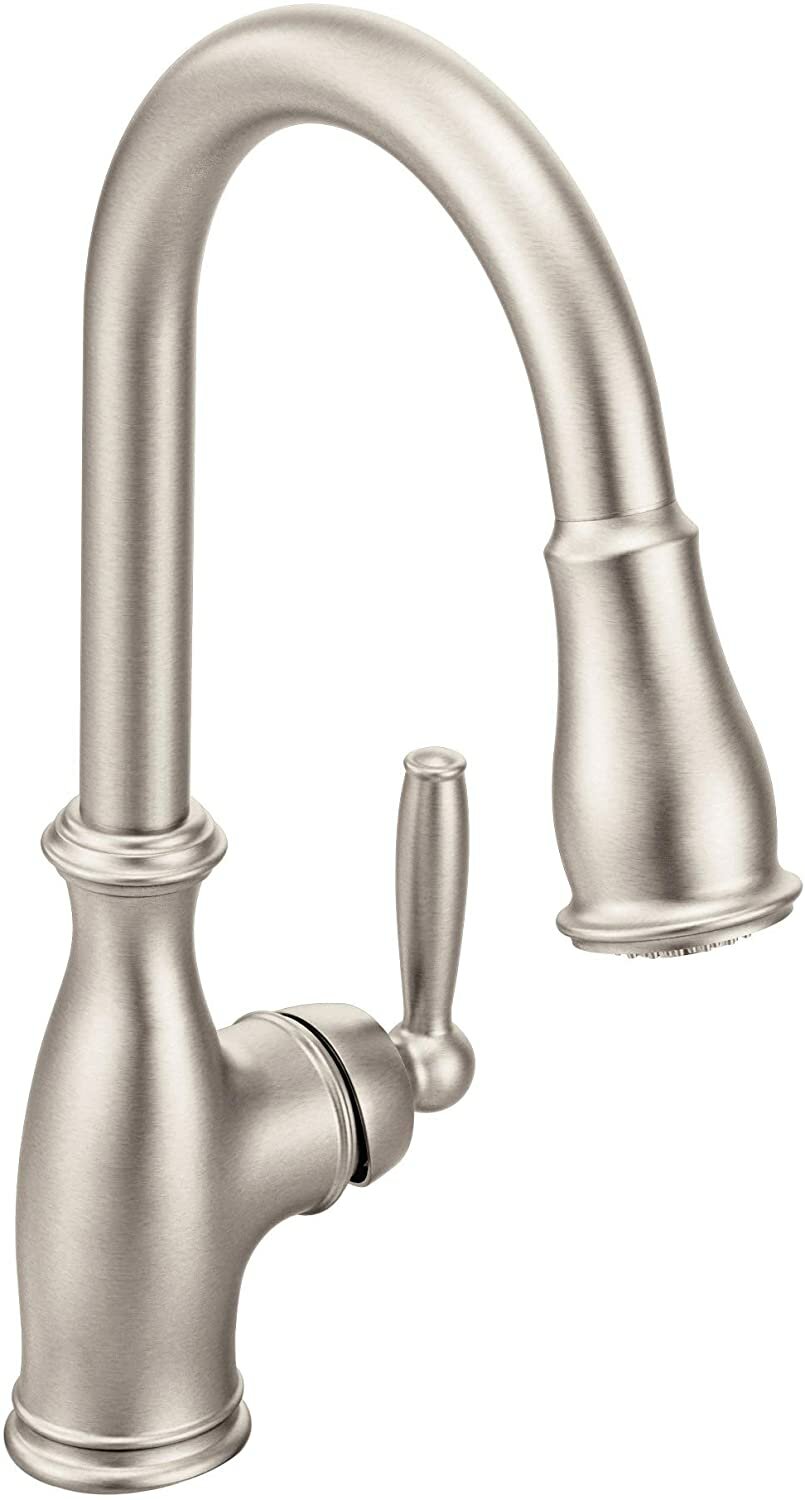 Выдвижной кухонный смеситель MOEN Brantford Single-Handle Pull-Down Sprayer Kitchen Faucet with Reflex and Po / Model #:7185SRS