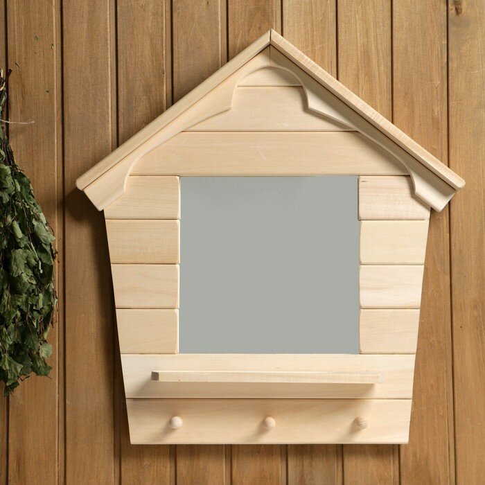 фото Зеркало "Теремок", сосна, натуральный, 65×43×10 см