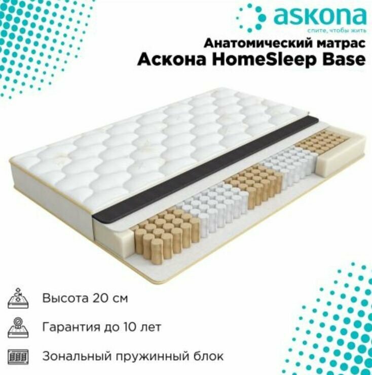 Матрас Аскона Homesleep Base 160x200, односторонний, анатомическая пена, трикотаж лен