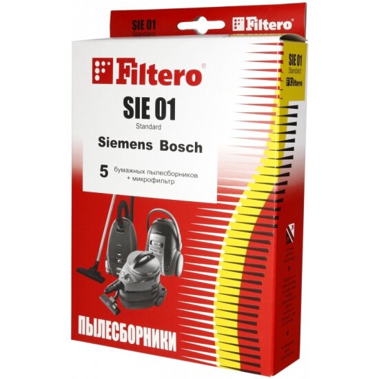 Пылесборник FILTERO Standard SIE 01 бумажные (5 шт.) + фильтр, для пылесосов Bosch, Siemens