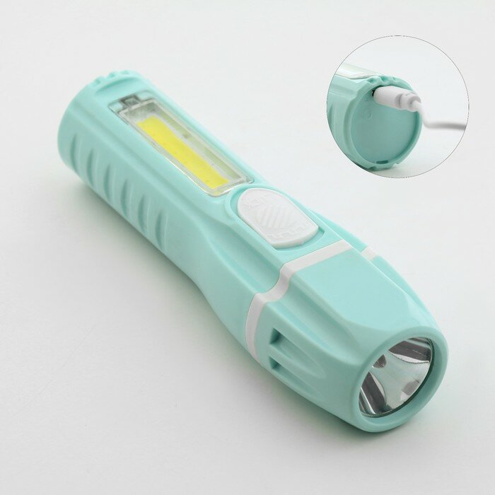 фото Фонарь ручной аккумуляторный 1 Вт, боковой 3 Вт, COB, 800 мАч, 2 режима, 13.5 х 4 см