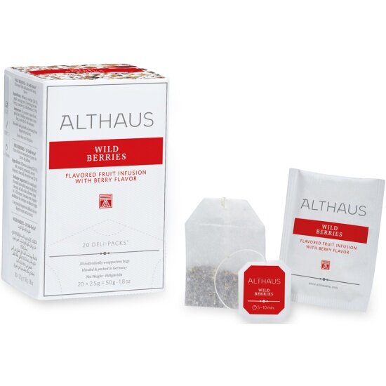 Чайный напиток Althaus Wild Berries / Дикие Ягоды, с ароматом клубники и малины пакетированный, 20 пакетиков