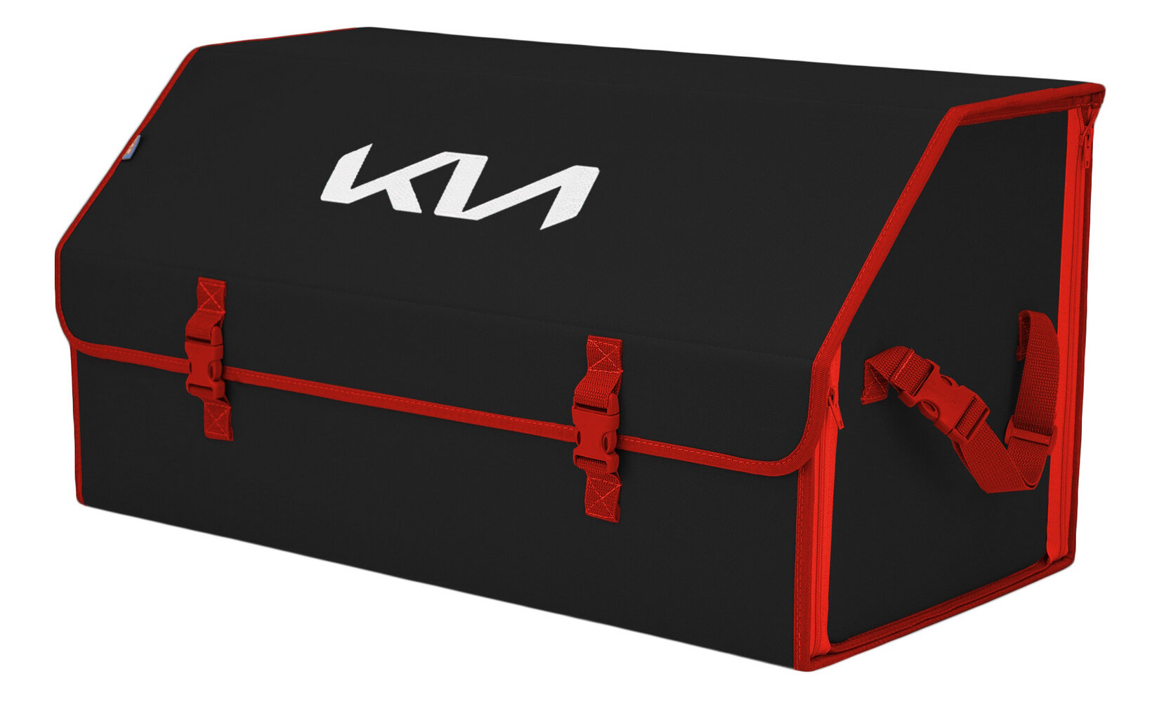 Органайзер-саквояж в багажник "Союз" (размер XL Plus). Цвет: черный с красной окантовкой и вышивкой KIA (КИА).