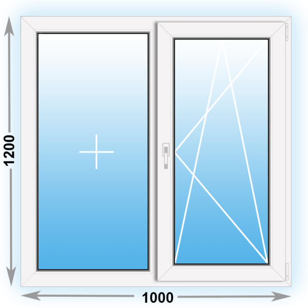 Пластиковое окно 1200*1000 двухстворчатое в одно стекло 4 мм