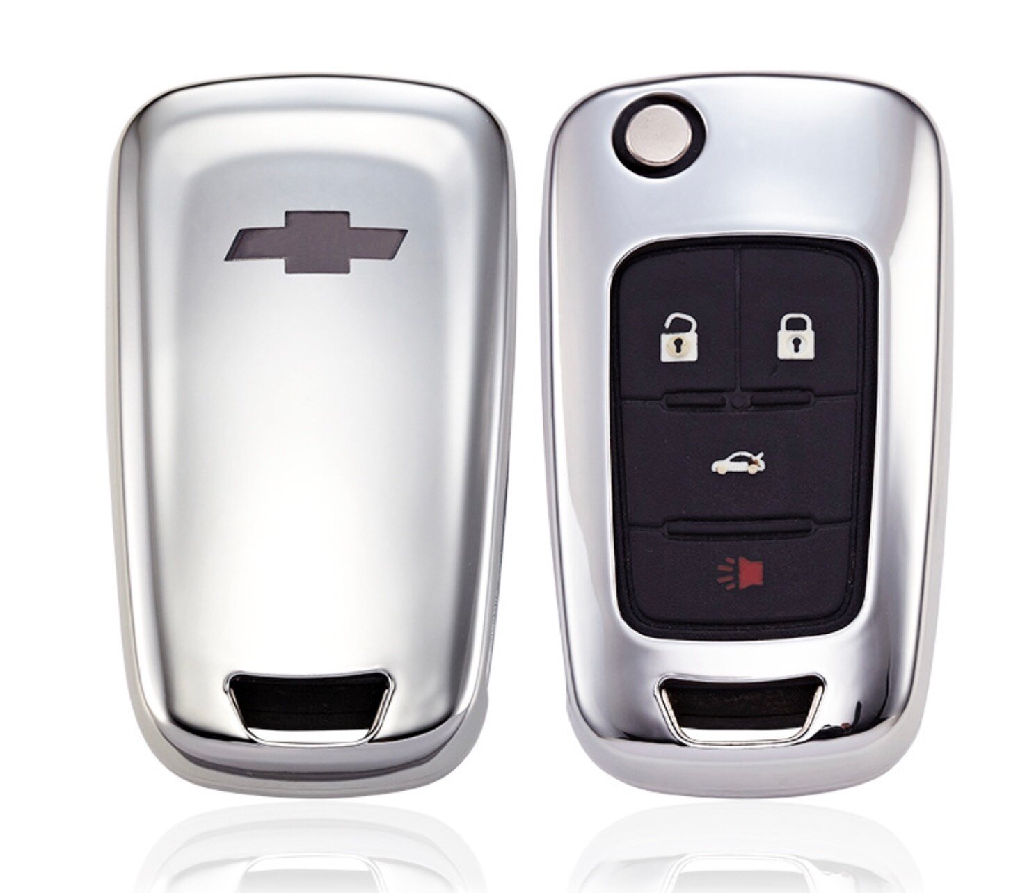 Защитный белый чехол футляр MyPads M-161382 с вырезом под логотип для автомобиля откидного смарт ключа на 2 3 4 кнопки марки Chevrolet Tahoe Tra...
