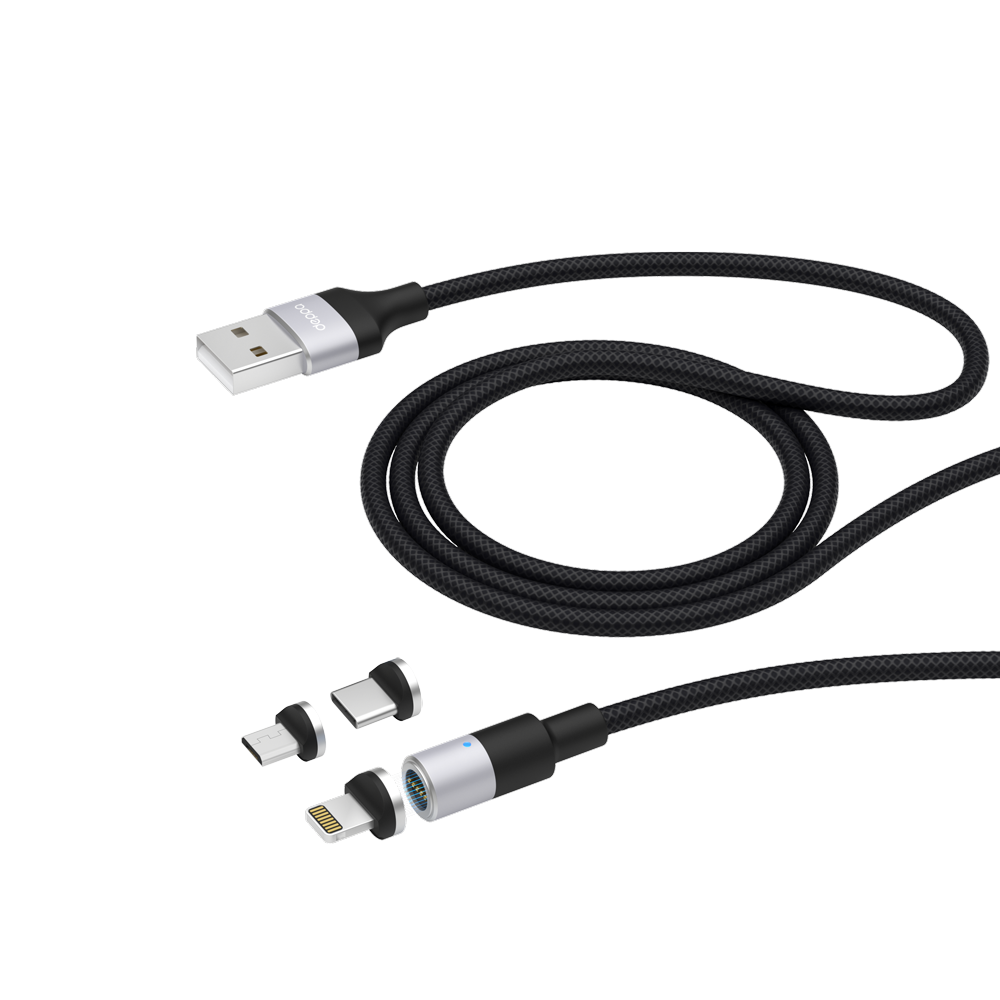 Кабель Deppa Магнитный 3 в 1 USB - microUSB / USB-C / Lightning 1.2 м, черный (72282)