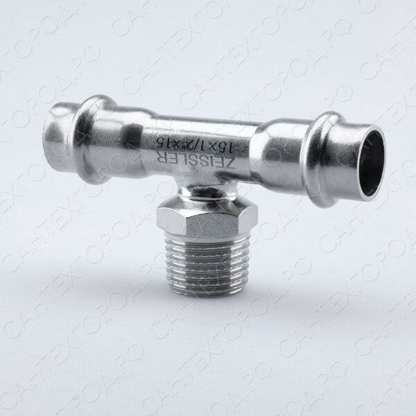 фото ZEISSLER Пресс-тройник из нерж.стали НАР. резьба 15 х 1/2 x 15mm ZTI.533.150415