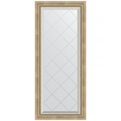 Зеркало с гравировкой в багетной раме - состаренное серебро с плетением 70 mm (53x123 cm) (EVOFORM) BY 4046