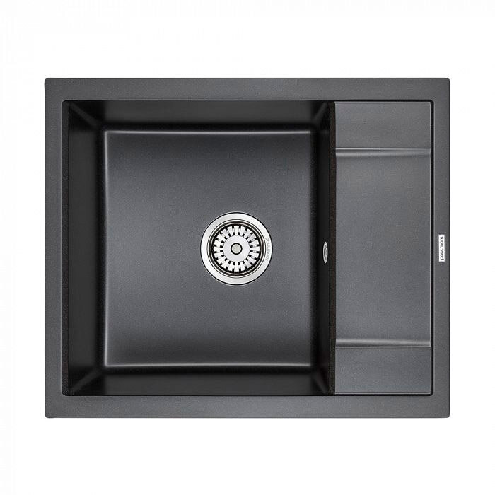 Мойка кухонная Paulmark кварцевая 1 чаша, с крылом, Optimum PM216050-BL Черный 500х600