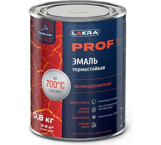 фото Эмаль термостойкая Лакра PROF IT антикор.до 700С Серебр.0_8кг