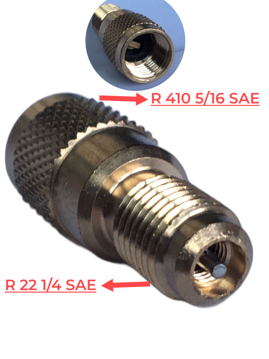 Адаптер переходник для заправки сплит систем и кондиционеров с SAE1/4R22 на SAE5/16R410 - фотография № 1